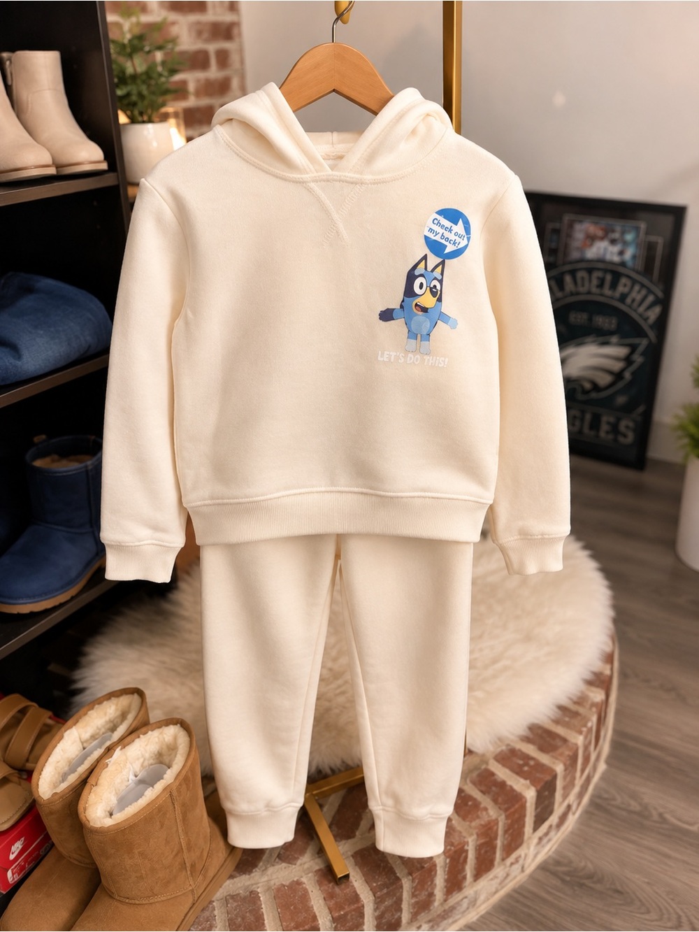 No Boundaries Cream Hoodie & Joggers with Blue Character Patch